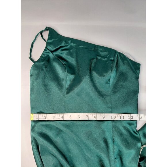 AZAZIE Green Satin One-Shoulder Midi Dress With Adjustable Straps - Picture 16 of 16
